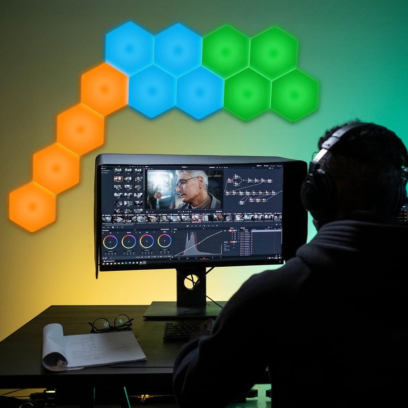 Vcwtty Hexagon Lights, Smart LED Wall Lights with Remote, 13 Colors Touch-Sensitive DIY Modular Assembled RGB Wall Panels, Hex Light with USB-Power for Autism, Game Room Decor, Party (6-Pack) - Image 3